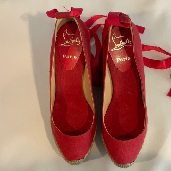 Christian Louboutin red espadrille platform wedge sz 38 vintage - Picture 3 of 12